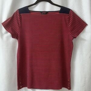 Lauren Ralph Lauren Navy & Red Striped Tee Short Sleeve Cotton Blend Women's XL